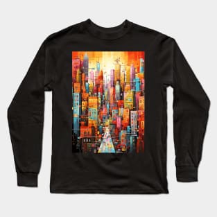 Colorful Dream World Cityscape Abstract Art Long Sleeve T-Shirt